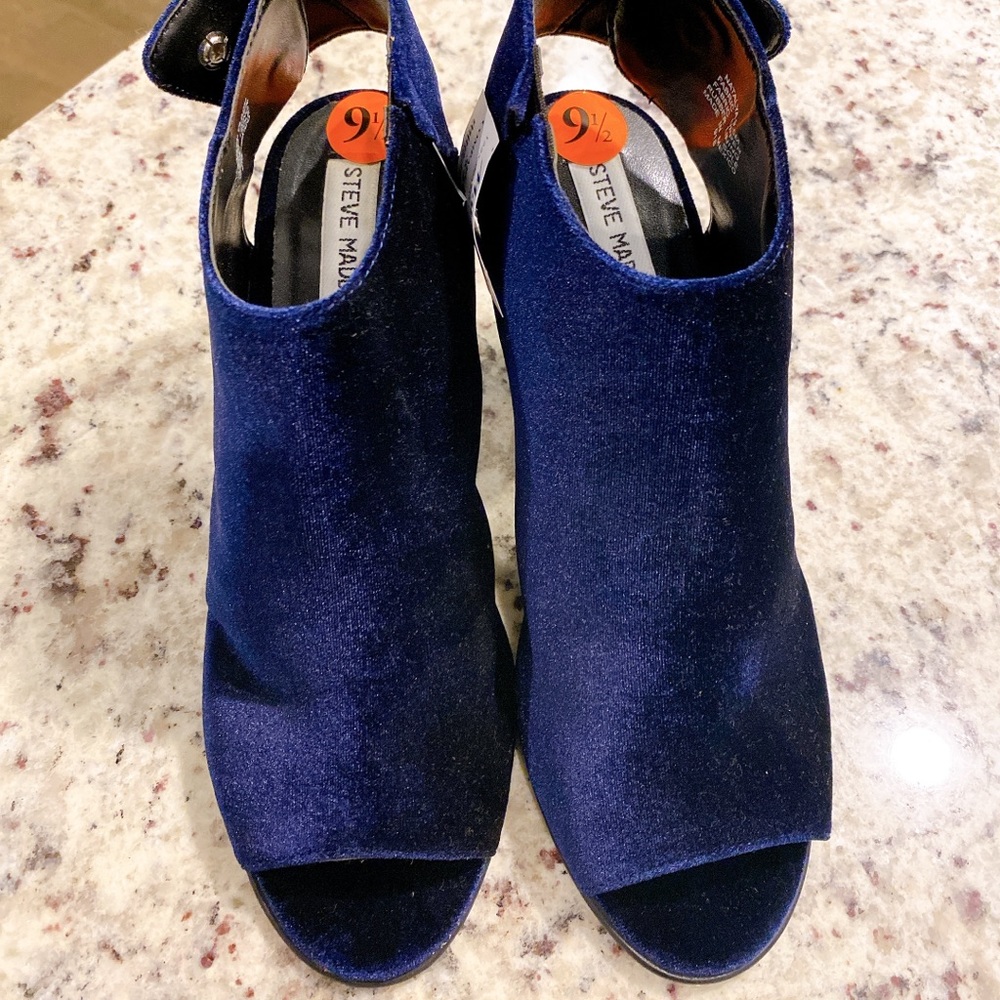 Sapphire blue velvet booties
